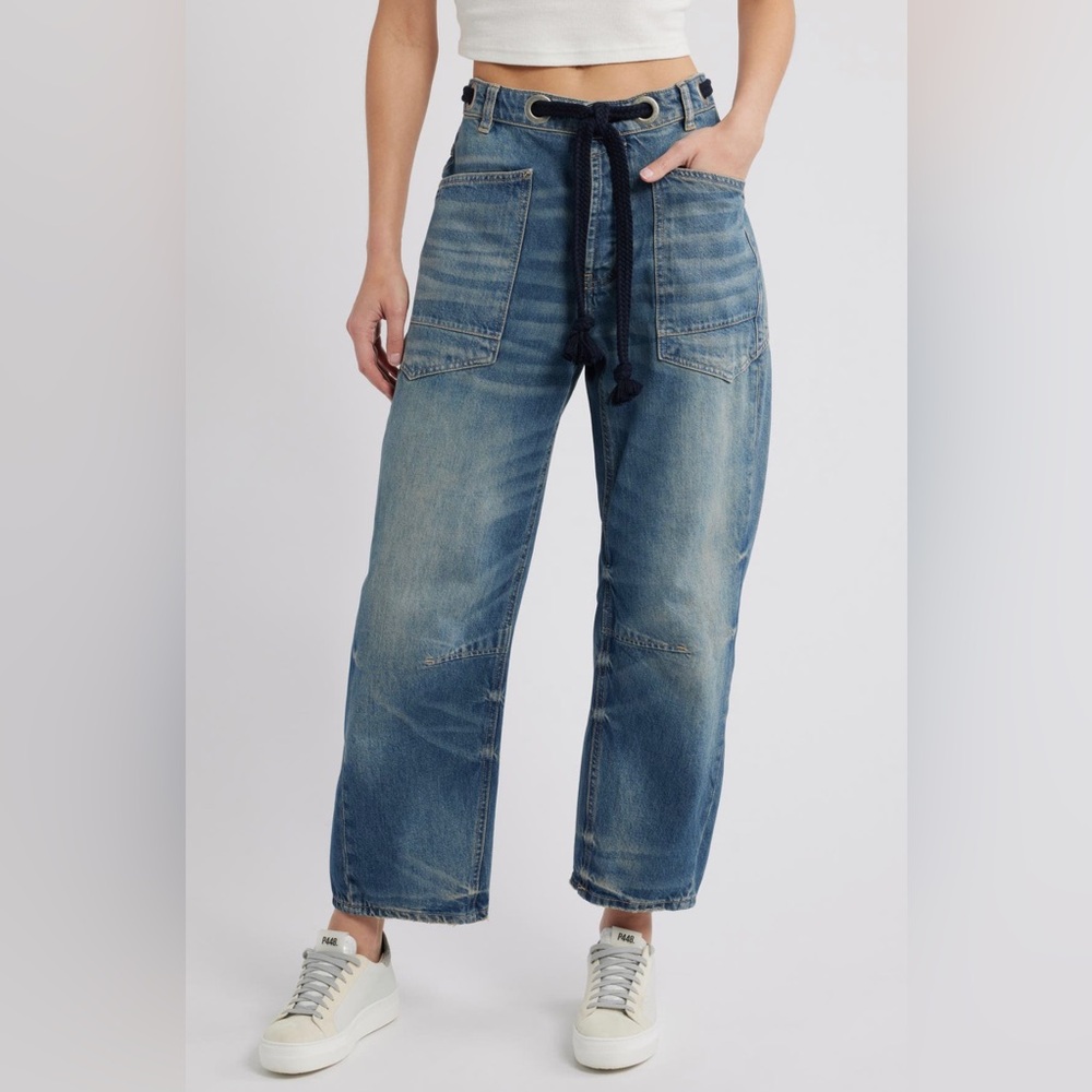 NWT Free People We The Free Moxie Low Slung Pull On Barrel Jeans